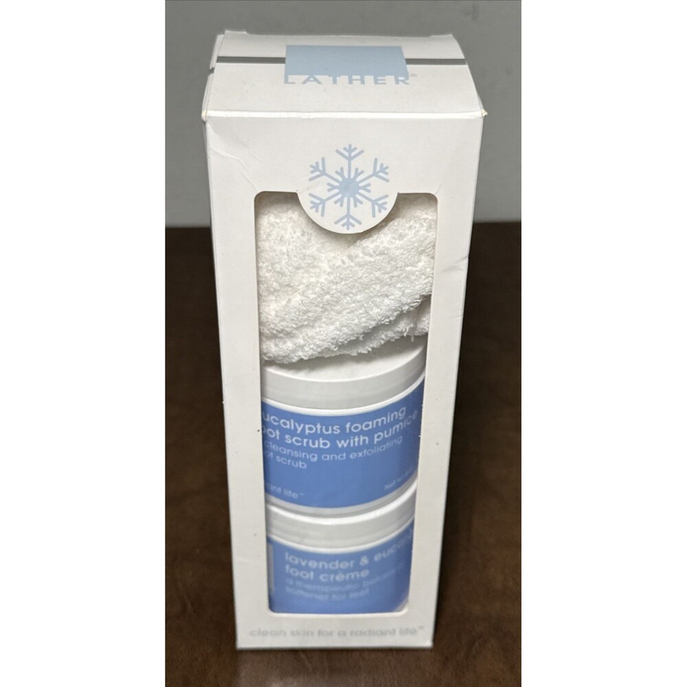 LATHER Eucalyptus Foot Scrub w/ Pumice & Lavender & Eucalyptus Foot Cream 4 oz